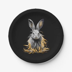 Awesome Gray Rabbit on Fire  Paper Plate