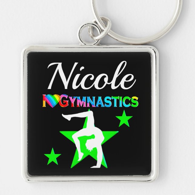 AWESOME GREEN PERSONALIZED GYMNASTICS DESIGN KEY RING (Front)