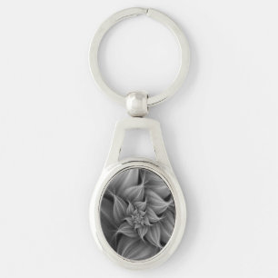 Awesome Grey Flower Fractal Key Ring