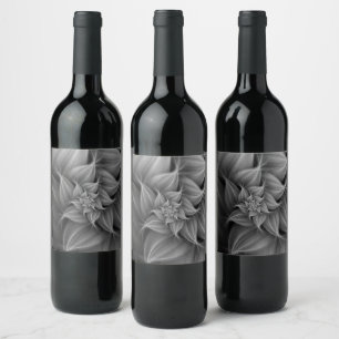 Awesome Grey Flower Fractal Wine Label