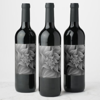 Awesome Grey Flower Fractal Wine Label