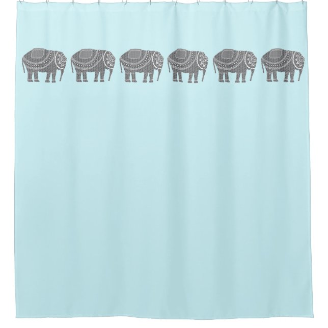 Awesome Grey Ornate Elephant on Turquoise Colour Shower Curtain (Front)