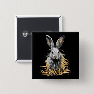 Awesome Grey Rabbit on Fire  15 Cm Square Badge