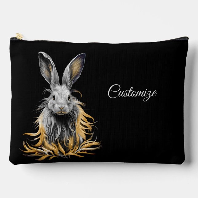 Awesome Grey Rabbit on Fire  Accessory Pouch (Front)