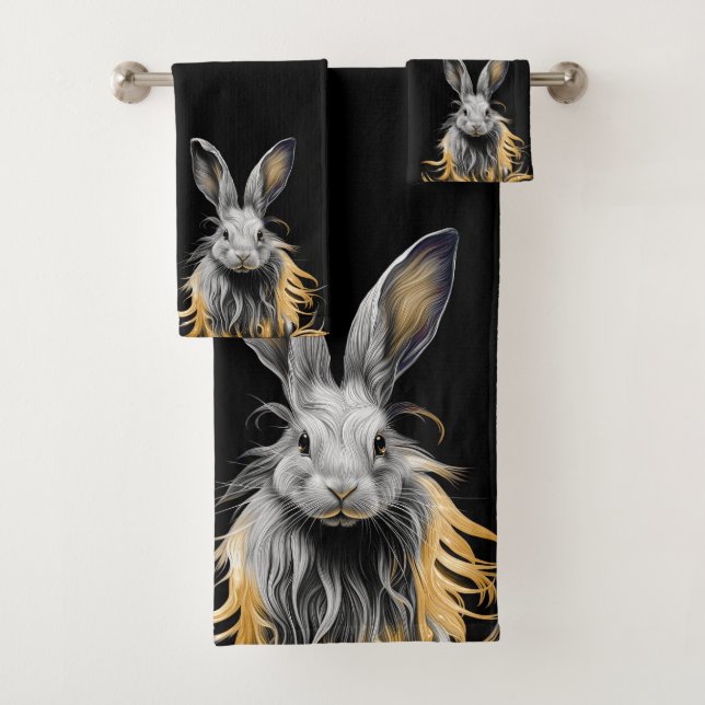 Awesome Grey Rabbit on Fire  Bath Towel Set (Insitu)