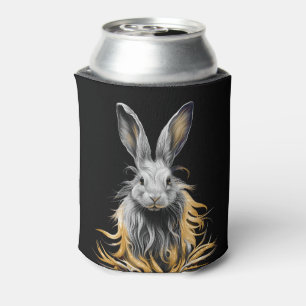 Awesome Grey Rabbit on Fire Can Cooler