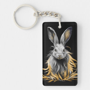Awesome Grey Rabbit on Fire Key Ring