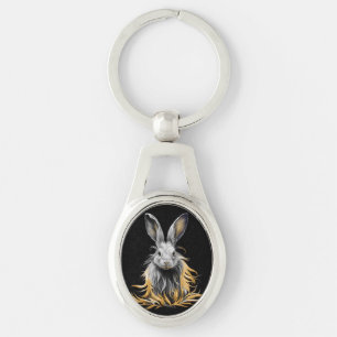 Awesome Grey Rabbit on Fire Key Ring