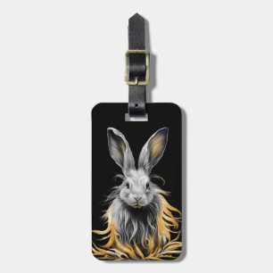 Awesome Grey Rabbit on Fire Luggage Tag