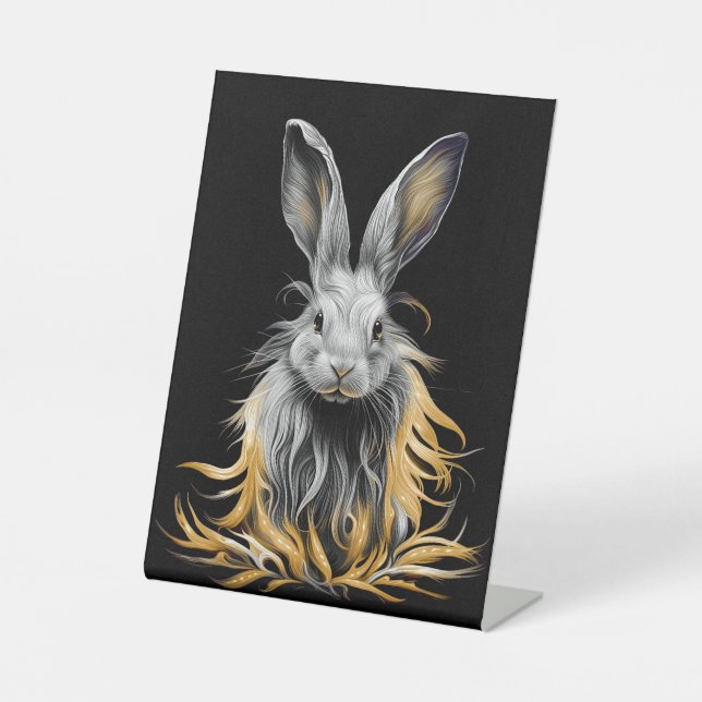 Awesome Grey Rabbit on Fire  Pedestal Sign (Front)