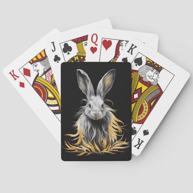 Awesome Grey Rabbit on Fire  Playing Cards (Back)
