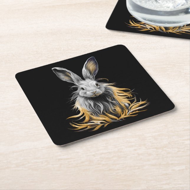 Awesome Grey Rabbit on Fire  Square Paper Coaster (Angled)