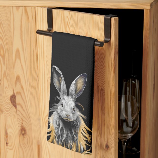 Awesome Grey Rabbit on Fire  Tea Towel (Thirds Fold)