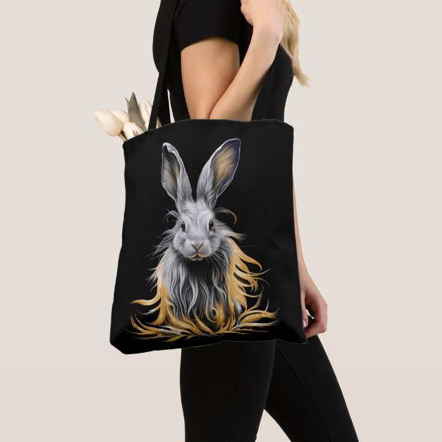 Awesome Grey Rabbit on Fire  Tote Bag (Close Up)
