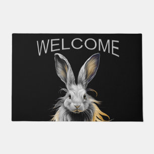 Awesome Grey Rabbit on Fire Welcome Doormat