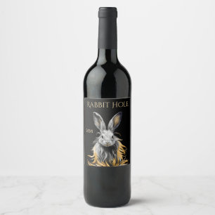 Awesome Grey Rabbit on Fire  Wine Label
