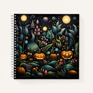 Awesome Halloween Pattern With Orange Pumpkins Notebook
