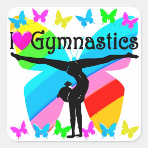 AWESOME I LOVE GYMNASTICS BUTTERFLY DESIGN SQUARE STICKER