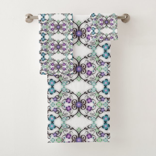 Awesome Lacy Look of Blue Violet Flowers  Bath Towel Set (Insitu)