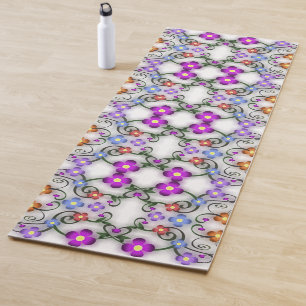 Awesome Lacy Look of Flowers Pink Yoga Mat