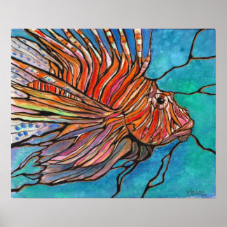 Awesome Lionfish "Stained Glass Style" Art Print! Poster