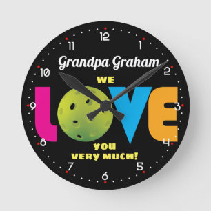 Awesome Love pickleball, custom text,  Round Clock