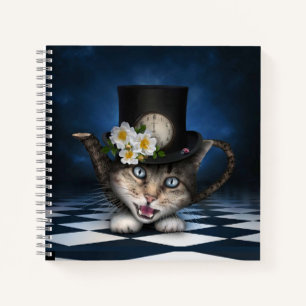 Awesome Mad Hatter Teapot Cat Whimsical Design Notebook