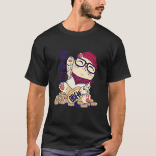 Awesome Maneki Neko Hipster Cat Sitting On Coins T-Shirt