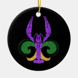 Awesome Mardi Gras Fleur Lis Crawfish New Orleans Ceramic Tree Decoration
