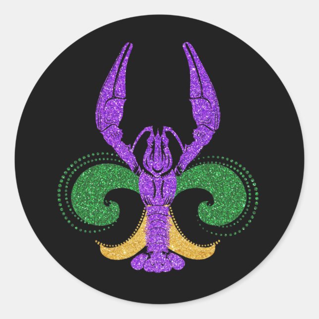 Awesome Mardi Gras Fleur Lis Crawfish New Orleans Classic Round Sticker (Front)
