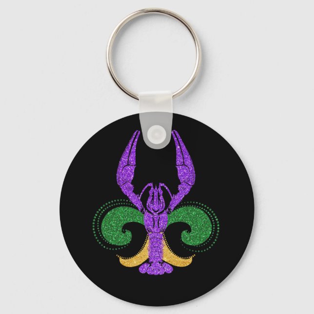 Awesome Mardi Gras Fleur Lis Crawfish New Orleans Key Ring (Front)