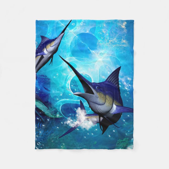 Awesome marlin with bubbles fleece blanket (Front)
