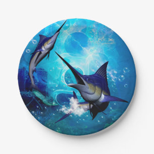 Awesome marlin with bubbles paper plate