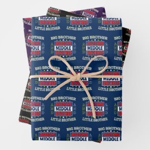 Awesome Middle Brother - is Big and Little Wrapping Paper Sheet