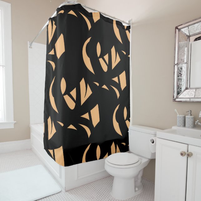 Awesome Modern Art Peach / Black Shower Curtain (In Situ)