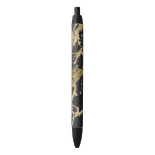 Awesome modern faux gold glitter black marble black ink pen