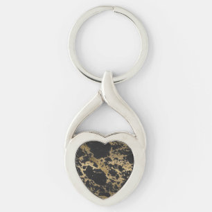 Awesome modern faux gold glitter black marble key ring