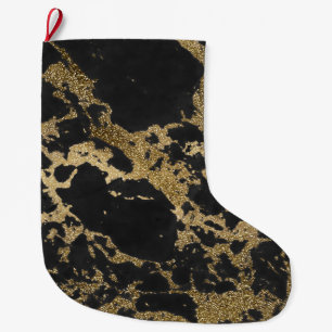 Awesome modern faux gold glitter black marble large christmas stocking