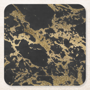 Awesome modern faux gold glitter black marble square paper coaster