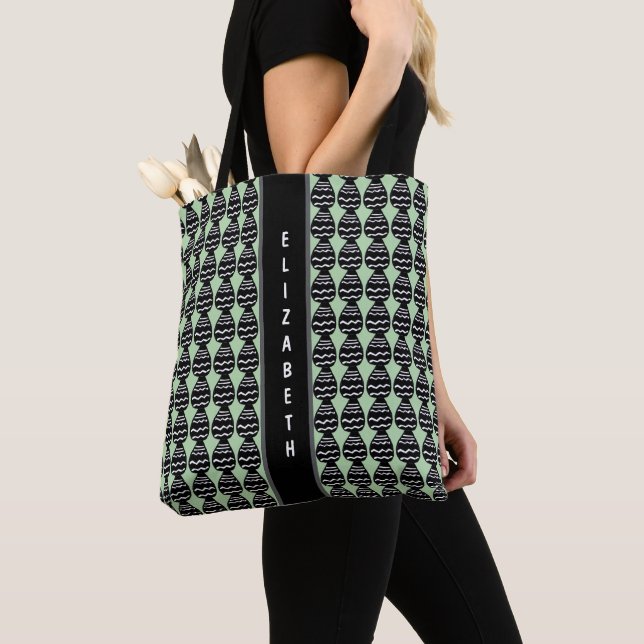 Awesome Modern Green and Black Pattern  Tote Bag (Close Up)