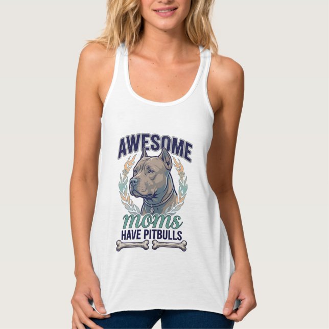 Awesome Moms Have Pitbulls Dog Bone Wreath Singlet (Front)
