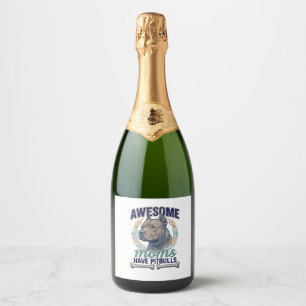 Awesome Moms Have Pitbulls Dog Bone Wreath Sparkling Wine Label