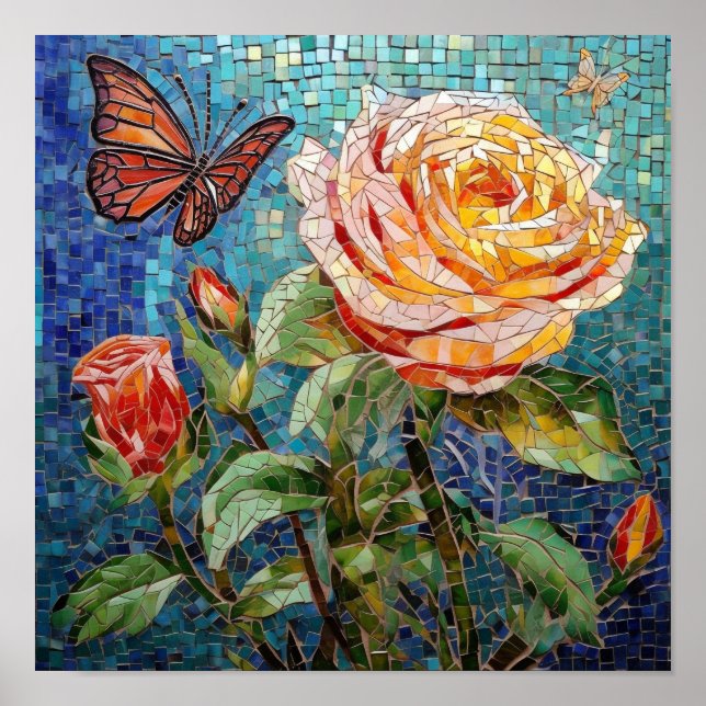 Awesome Mosaic Art Rose Flower Poster (Front)