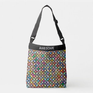 Awesome multicolored circles & calligraphy crossbody bag