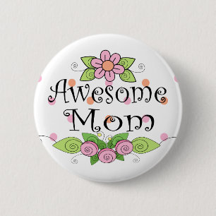 Awesome Mum Pretty Pink Flowers 6 Cm Round Badge