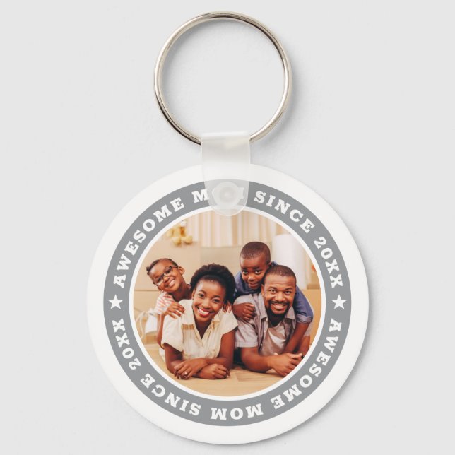 Awesome Mum Since 20XX Modern Simple Photo Key Ring (Front)