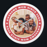 Awesome Mum Since 20XX Modern Simple Photo Large Clock<br><div class="desc">This simple and modern design is composed of serif typography and add a custom photo. Awesome Mum Since 20XX  circles the photo of your mum,  mother,  mama,  mum etc. This is a perfect gift for your Mum on her birthday,  mother's day,  christmas,  etc.</div>