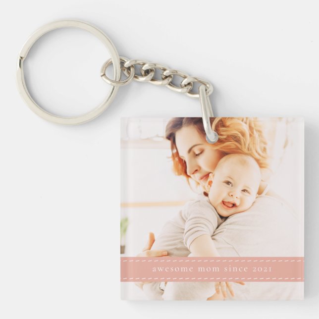 Awesome Mum Since 20XX Modern Simple Thread Photo Key Ring (Front)