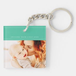 Awesome Mum Since 20XX Modern Simple Thread Photo Key Ring