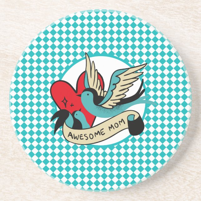 Awesome Mum Tattoo and Harlequin  Coaster (Front)